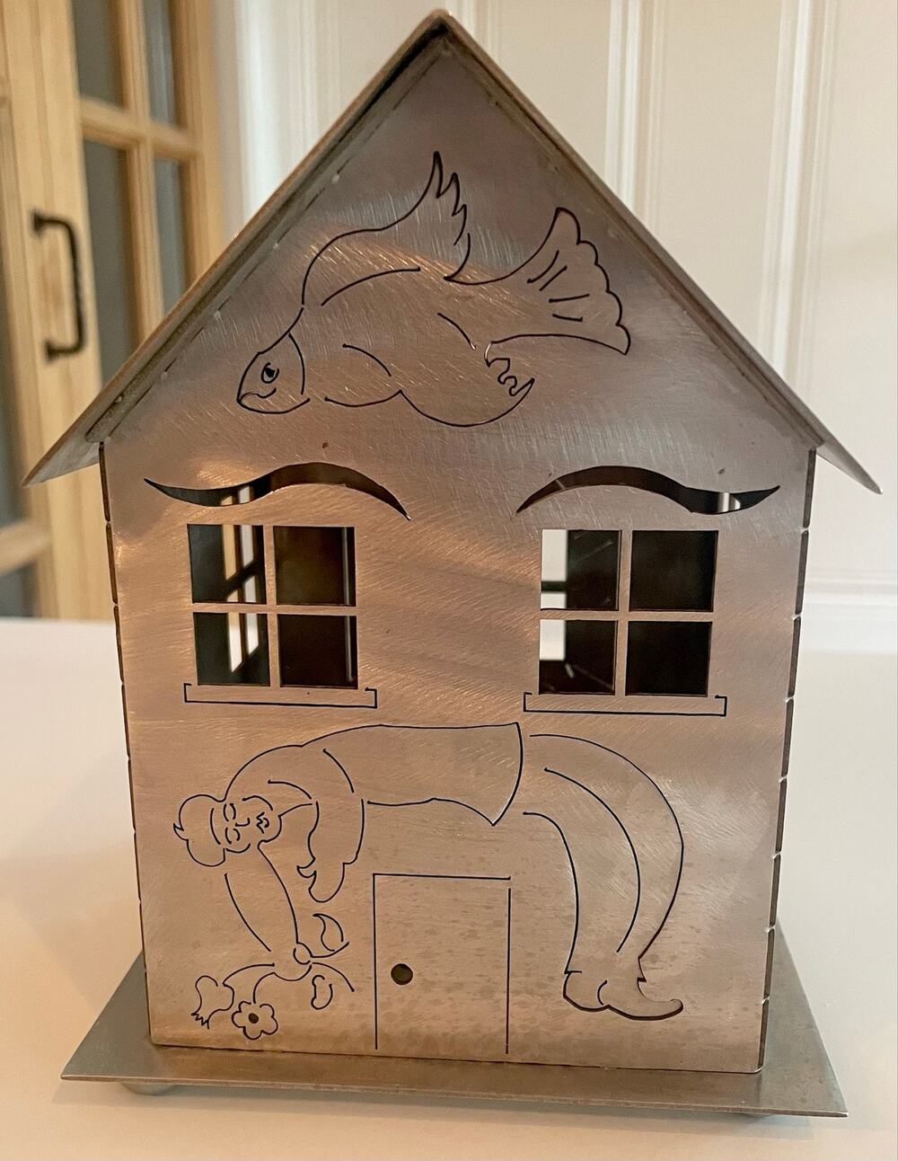 Vtg Amy Hess Signed Brutalist Steel Whimsical House Coin Bank Amy’s Ark